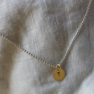 Tiny Initial Necklace, Tiny Initial, Silver and Brass Charm Necklace,Mixed Metal Necklace, Mom Necklace, Small Circle Necklace,Brass Initial