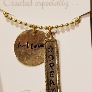 Brass Charm Necklace, Inspirational Necklace, Believe Necklace, Graduation Necklace, Graduation Gift