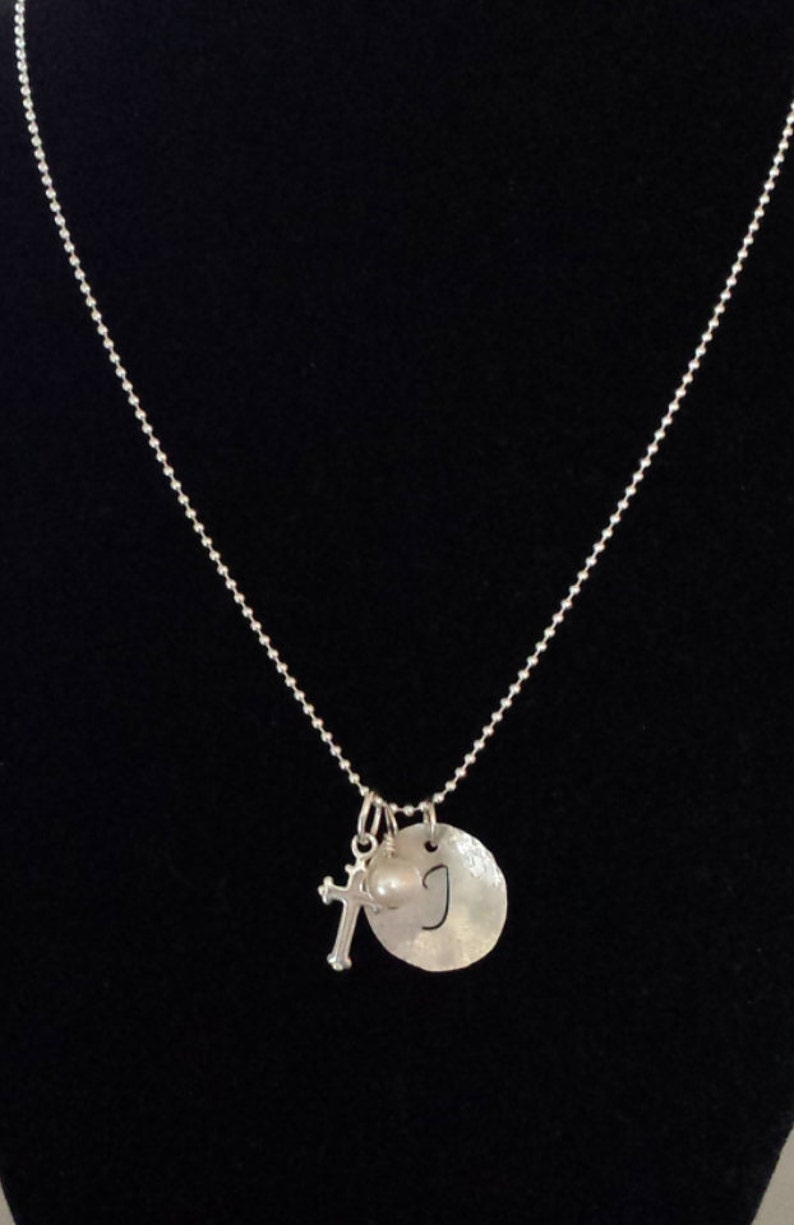 Silver initial charm with fresh water pearl necklace silver Etsy