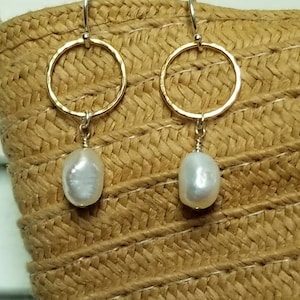 Gold filled Sterling Silver Pearl Earrings,Silver Gold Pearl Earrings,Baroque Pearl Earrings,Pearl Dangle Earrings,Silver Gold Earrings