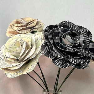 Sheet Music Roses 3 Variations of Hand Cut Paper Stems