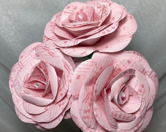 Pink Sheet Music Roses 3 Hand Cut Paper Stems