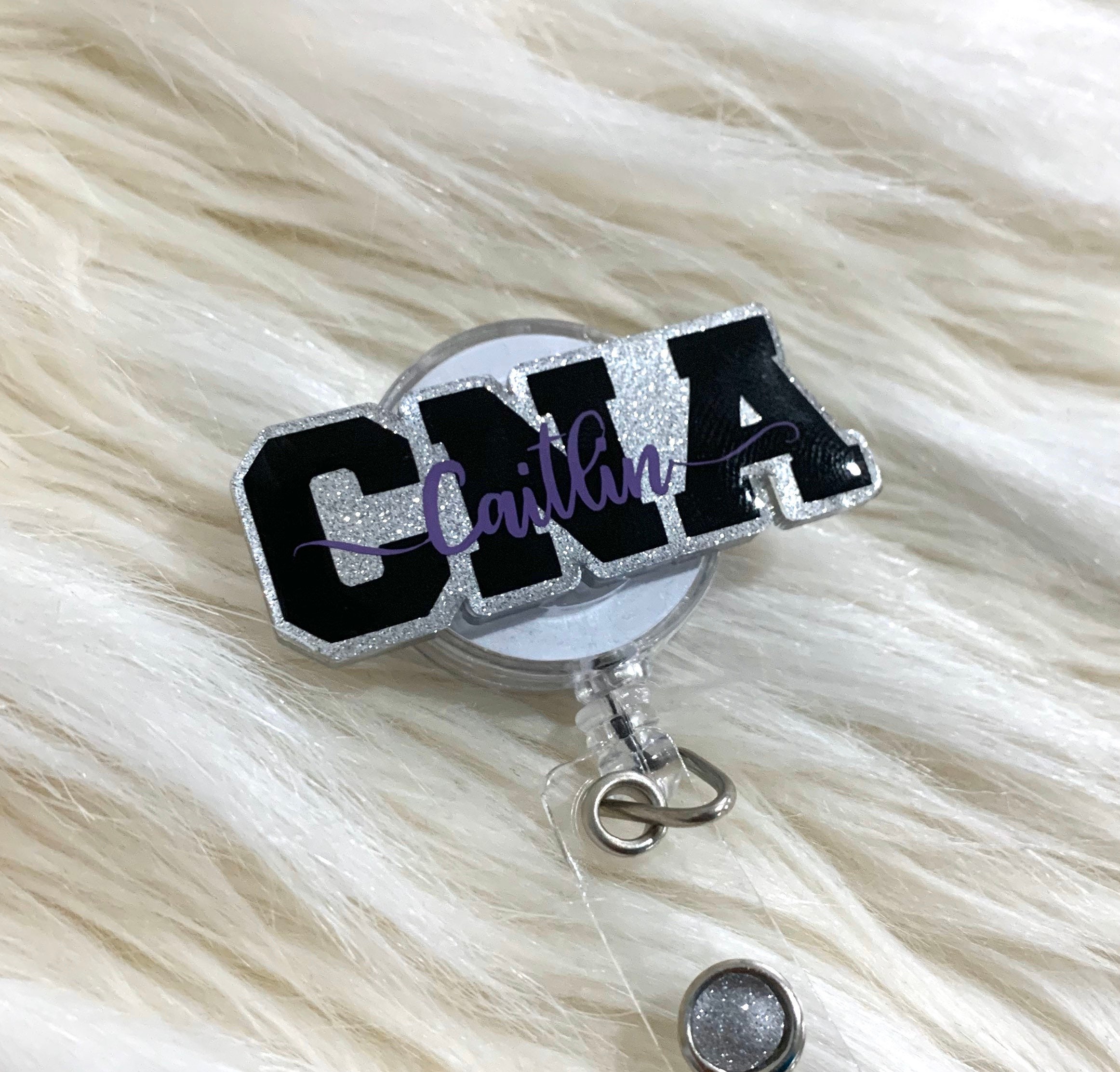 Custom Cute Name Retractable Badge Reel RN CNA LPN CMA Ma PCT LVN BSN PT FOC Lab MLS Badge Reel for Nurses | Personalized Acrylic Nurse Badge Holder