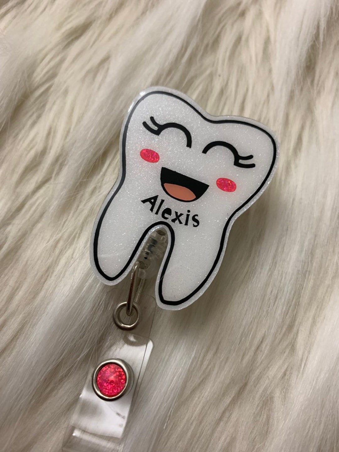 Personalized Tooth Name Badge Reel/ Holder for Dentist and Dental