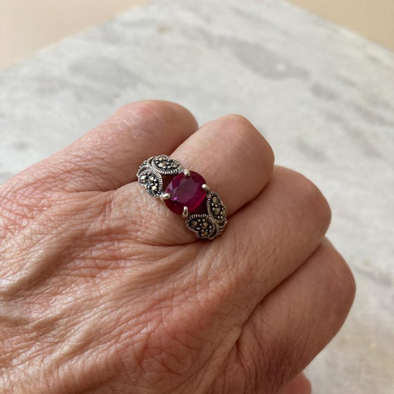 Mahaleo Ruby Ring in Marcasite Setting, 925 Sterl… - image 10