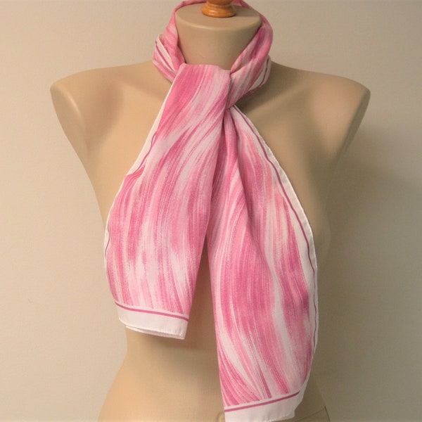 Vintage Long Pink Brushstrokes Scarf / VTG Ombre Pinks Oblong Rectangle Fashion Scarf