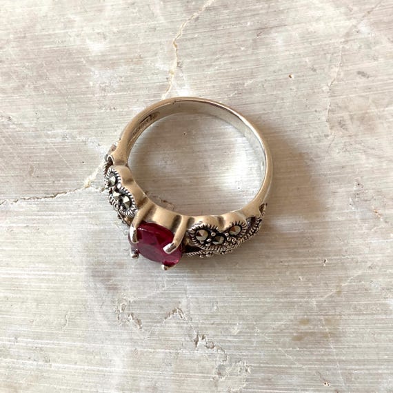 Mahaleo Ruby Ring in Marcasite Setting, 925 Sterl… - image 9