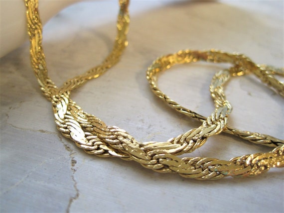 Vintage Trifari Long Gold Woven Chain Necklace - image 2