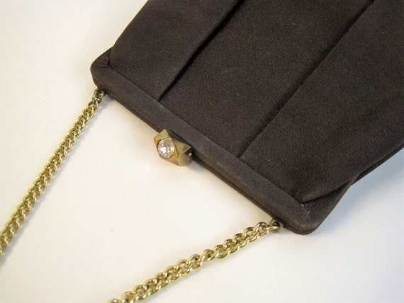 Vintage 30s 40s Brown Faille Purse / Chain Handle… - image 2