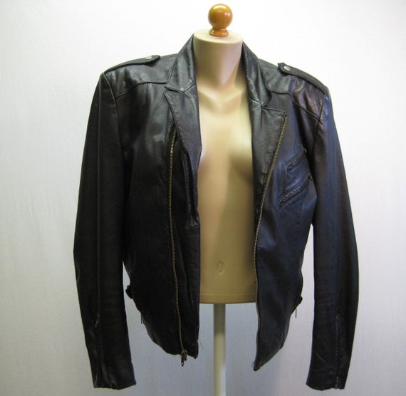 Vintage 80s Black Leather Motorcycle Jacket / 198… - image 3