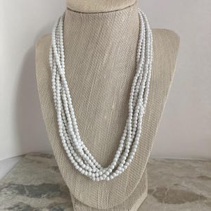 Vintage White Multi Strand Beaded Torsade Necklace