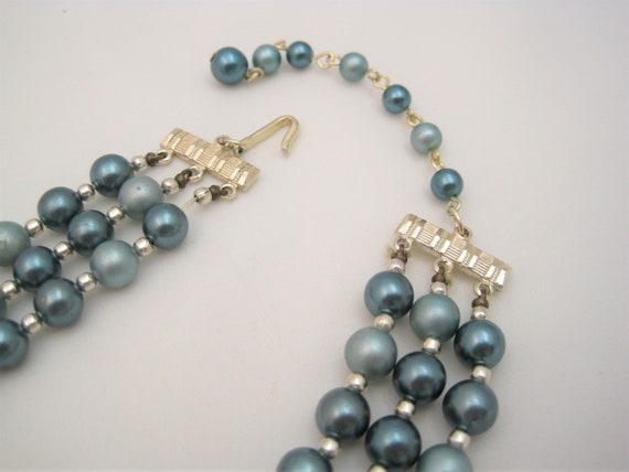 Vintage Mid Century Blue Beaded Necklace / VTG 50… - image 4