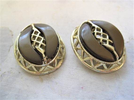 Vintage Brown & Gold Thermoset Earrings / Mid Cen… - image 7