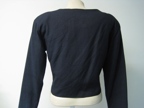 Vintage 80s Black Cropped Top / VTG Embroidered B… - image 2