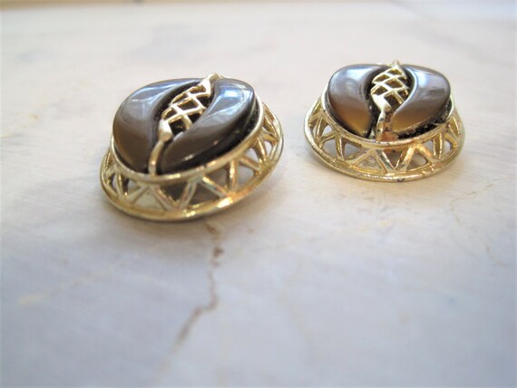 Vintage Brown & Gold Thermoset Earrings / Mid Cen… - image 3