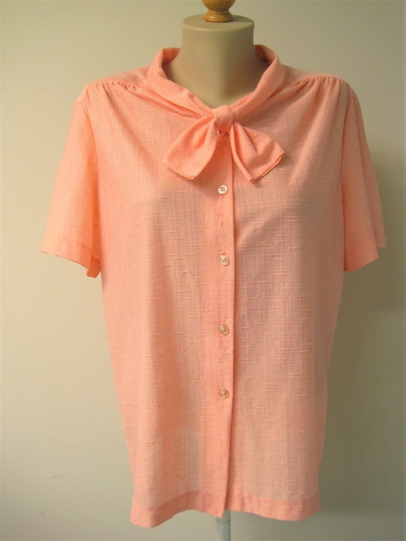 Vintage Orange Bowtie Blouse / VTG 70s 80s Pussy … - image 1