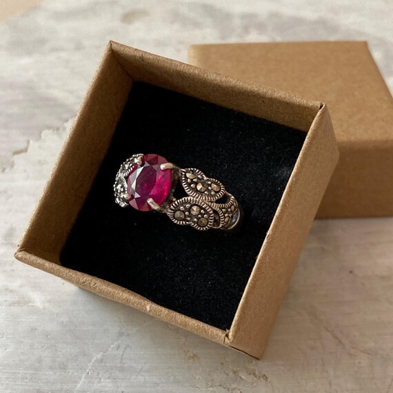 Mahaleo Ruby Ring in Marcasite Setting, 925 Sterl… - image 3