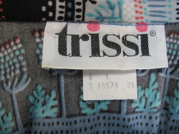 VTG 70s Print Blouse  / Floral Stripe Polyester T… - image 10