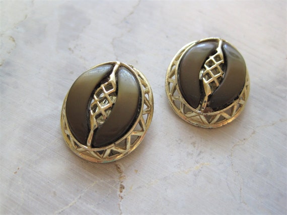 Vintage Brown & Gold Thermoset Earrings / Mid Cen… - image 1