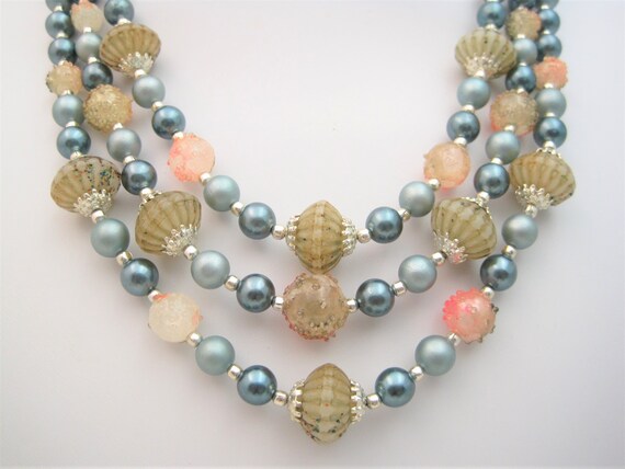 Vintage Mid Century Blue Beaded Necklace / VTG 50… - image 7