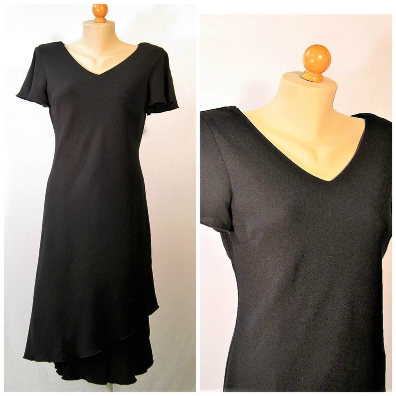 Vintage Little Black Dress / Flutter Cap Sleeve / Dressy Party Holiday Size 10 image 1