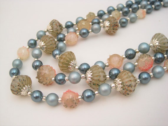 Vintage Mid Century Blue Beaded Necklace / VTG 50… - image 5