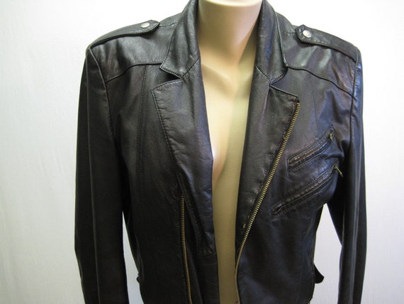 Vintage 80s Black Leather Motorcycle Jacket / 198… - image 7