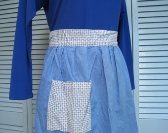 Vintage Blue Cotton Apron / Country Chore Apron / Farmhouse Grandma's Half Apron