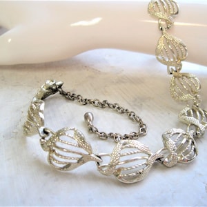 Gold Link Adjustable Choker / VTG Mid Century Textured Novelty Link Necklace