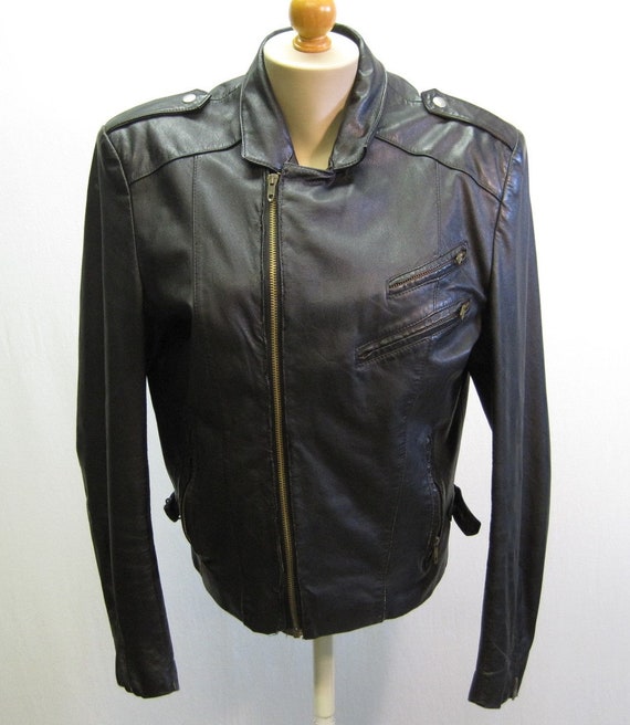 Vintage 80s Black Leather Motorcycle Jacket / 198… - image 2