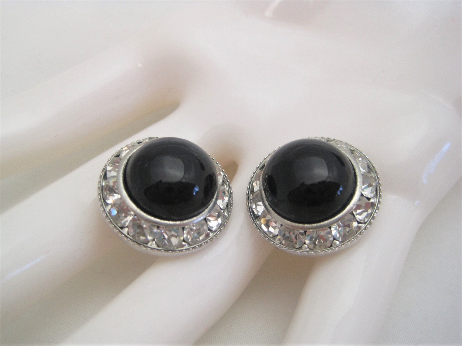 Glass and Rhinestone Dome Earrings Etsy