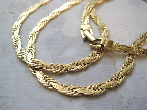 Vintage Trifari Long Gold Woven Chain Necklace - image 1