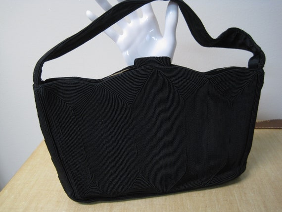 Vintage Black Corde Purse / Black Gimp Bag 30s 40… - image 3
