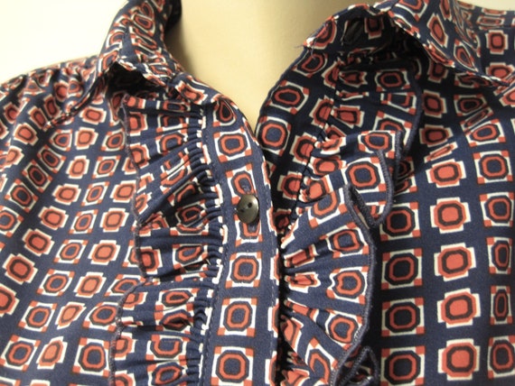 Vintage Geometric Print Blouse / VTG Red White & … - image 4