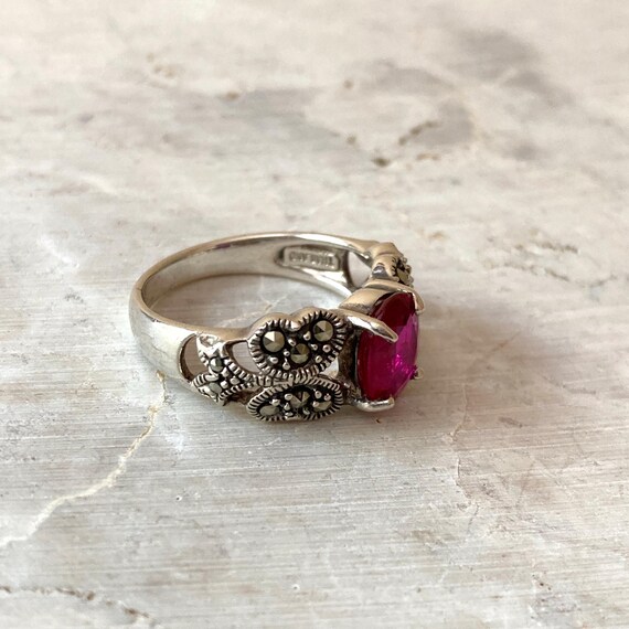 Mahaleo Ruby Ring in Marcasite Setting, 925 Sterl… - image 7