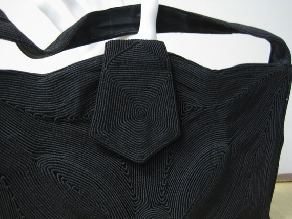 Vintage Black Corde Purse / Black Gimp Bag 30s 40… - image 2