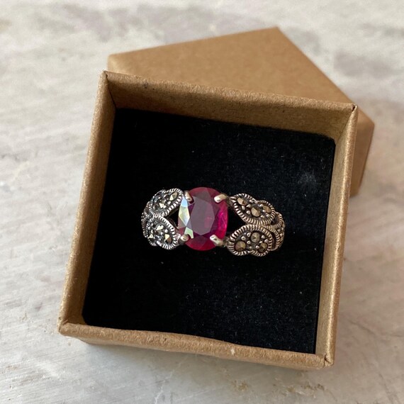 Mahaleo Ruby Ring in Marcasite Setting, 925 Sterl… - image 4