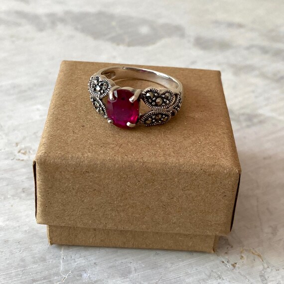 Mahaleo Ruby Ring in Marcasite Setting, 925 Sterl… - image 6