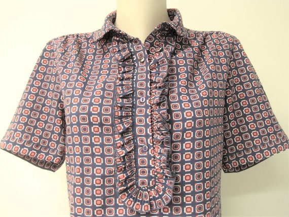 Vintage Geometric Print Blouse / VTG Red White & … - image 2