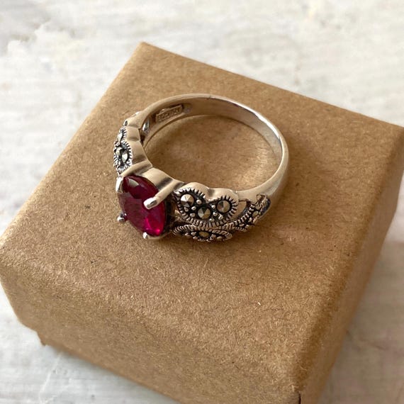 Mahaleo Ruby Ring in Marcasite Setting, 925 Sterl… - image 5