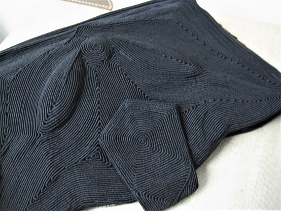 Vintage Black Corde Purse / Black Gimp Bag 30s 40… - image 4