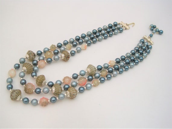 Vintage Mid Century Blue Beaded Necklace / VTG 50… - image 3