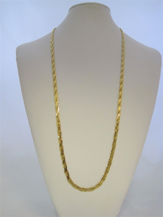 Vintage Trifari Long Gold Woven Chain Necklace - image 3