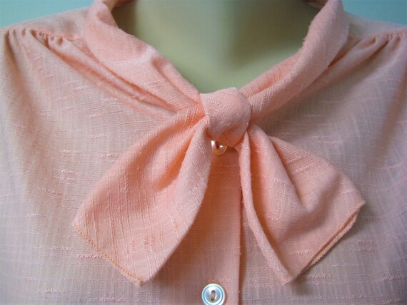 Vintage Orange Bowtie Blouse / VTG 70s 80s Pussy … - image 7