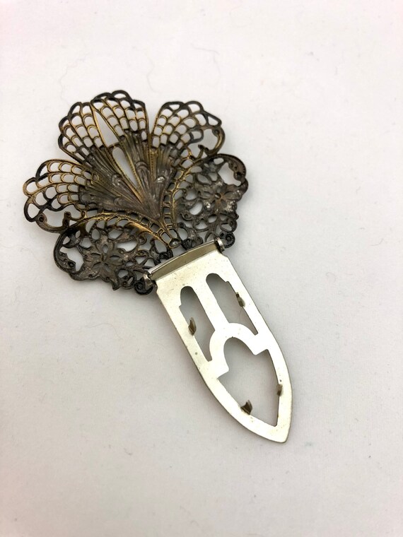 Vintage 1930s Brass Dress Clip / Art Deco Fan & Flora… Gem