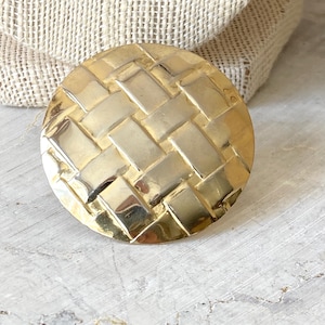 Gold Tone Basket Weave Scarf Clip, VTG Polished Circle Scarf Shawl Ring, Hinged Scarf Jewelry