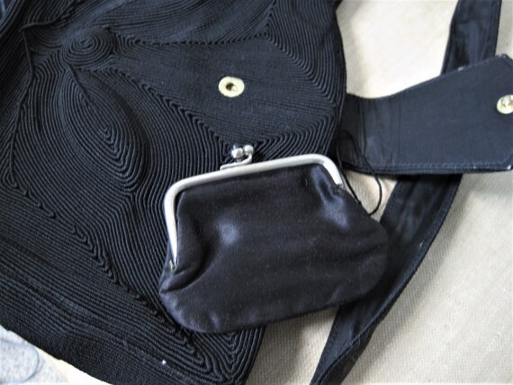 Vintage Black Corde Purse / Black Gimp Bag 30s 40… - image 7