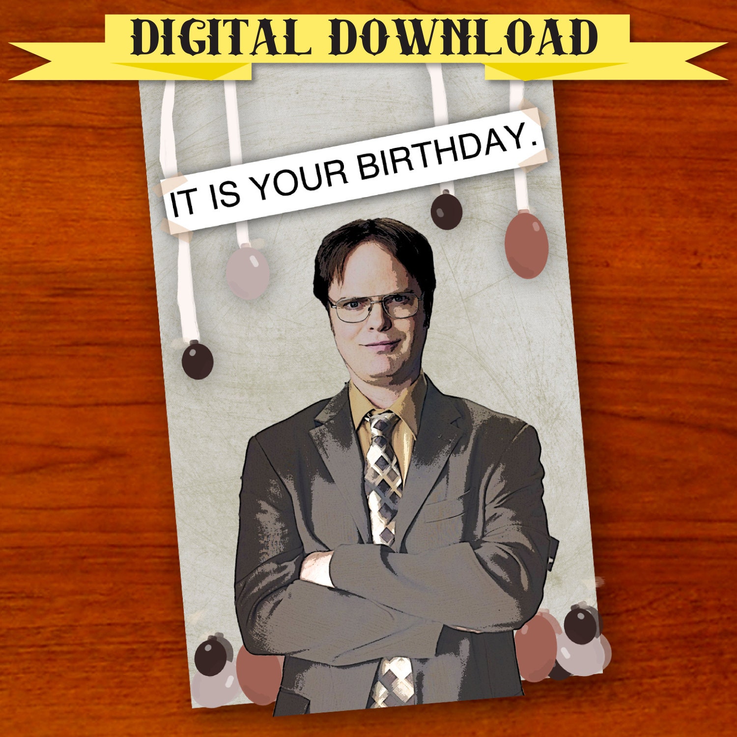 Dwight Schrute Printable birthday banner|party hats Printable party set printable birthday card US office card Printable birthday card
