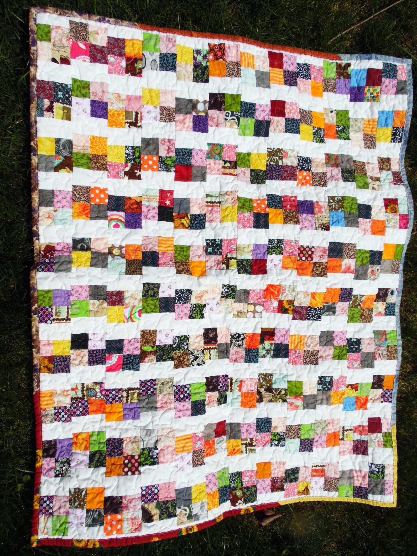 Scrappy Patchwork Offset 4-Patch Quilt Unique Gift Free | Etsy