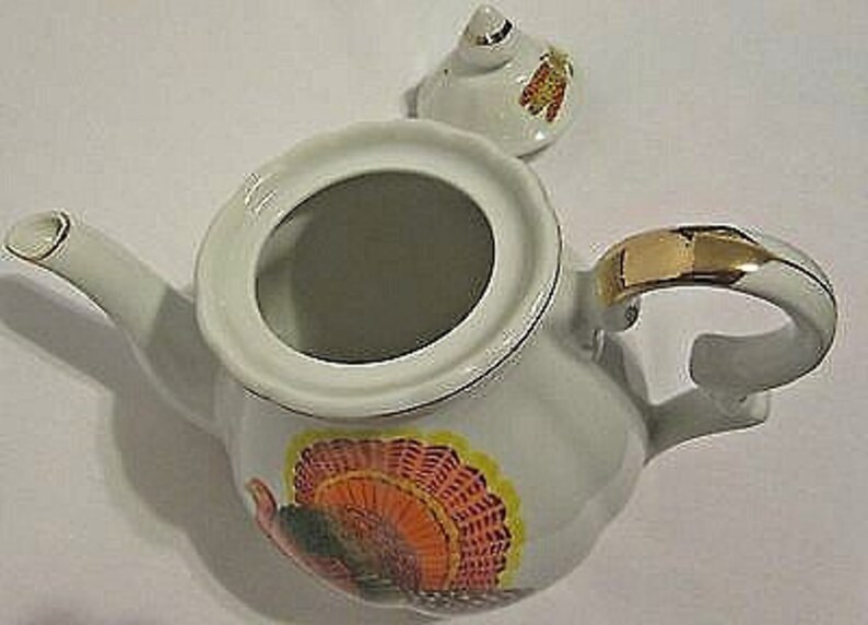 Like New Turkey Teapot Norcrest White Orange Green Yellow Japan Perfect